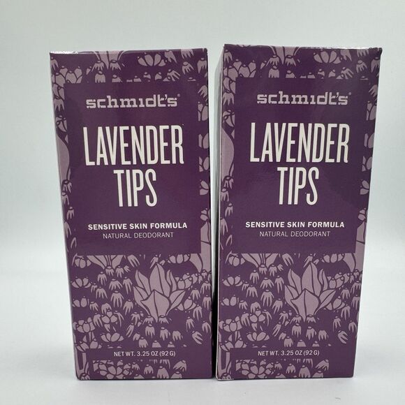 Schmidt's Lavender Tips Sensitive Skin Natural Deodorant Stick 3.25 oz Lot Of 2 - Picture 2 of 3
